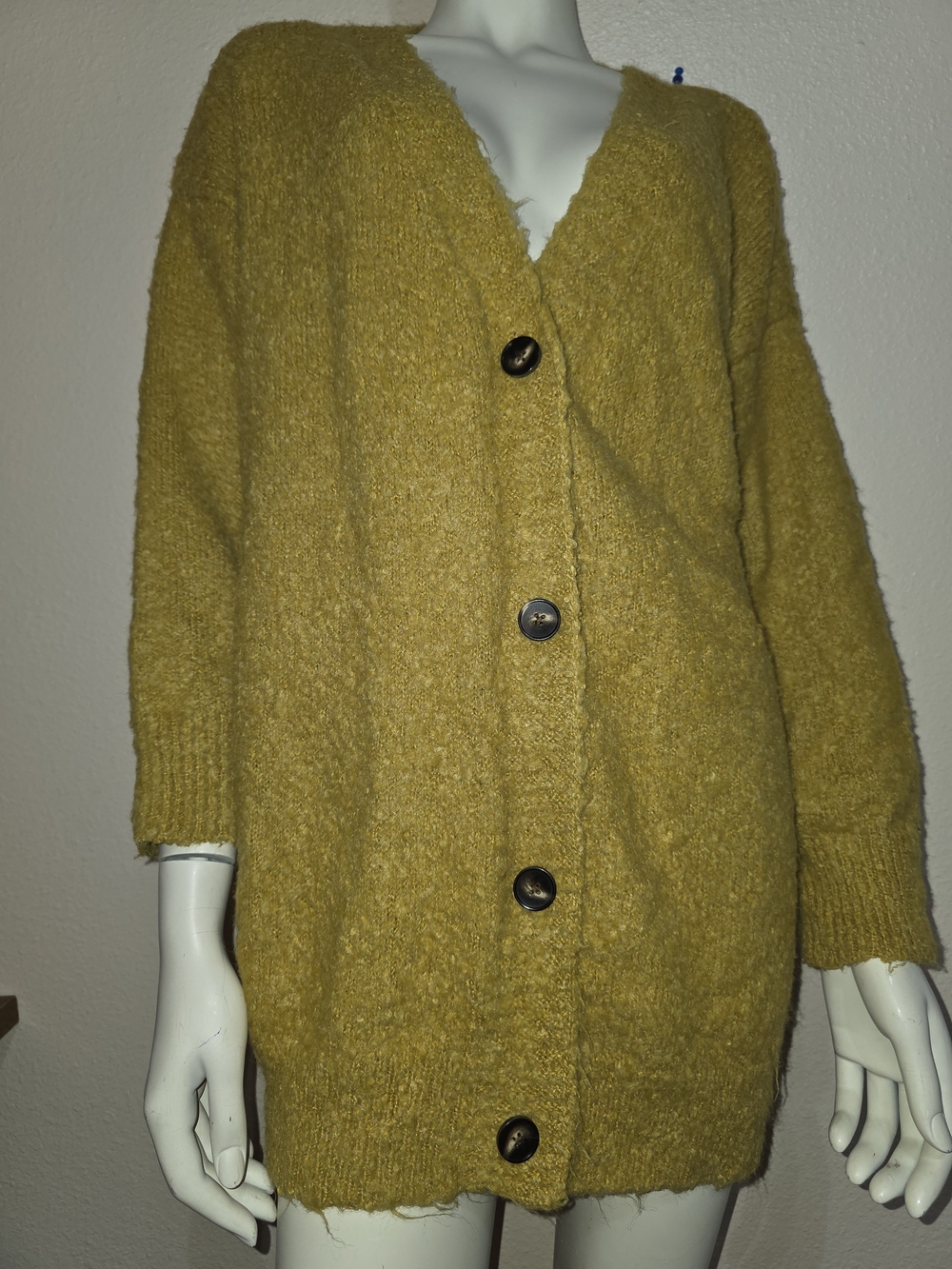 Isabel Maternity Mustard Yellow Bouclé Knit Button Up Cardigan Sweater XXL